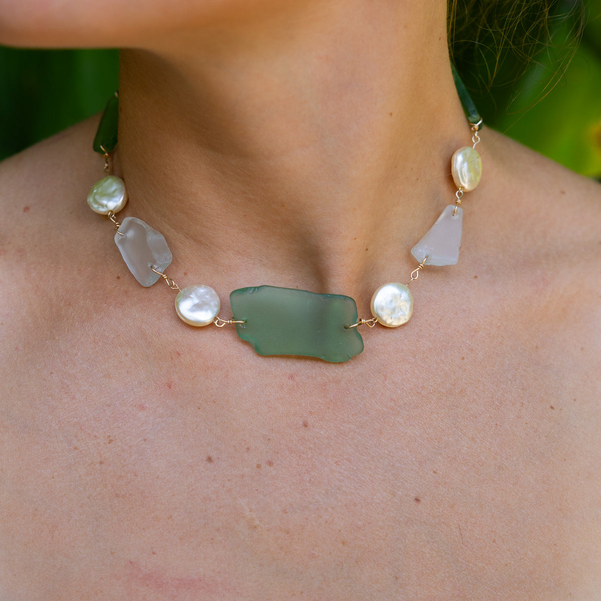 Gold Filled Seafoam Pearl Sea Glass Necklace (Multiple to choose from)