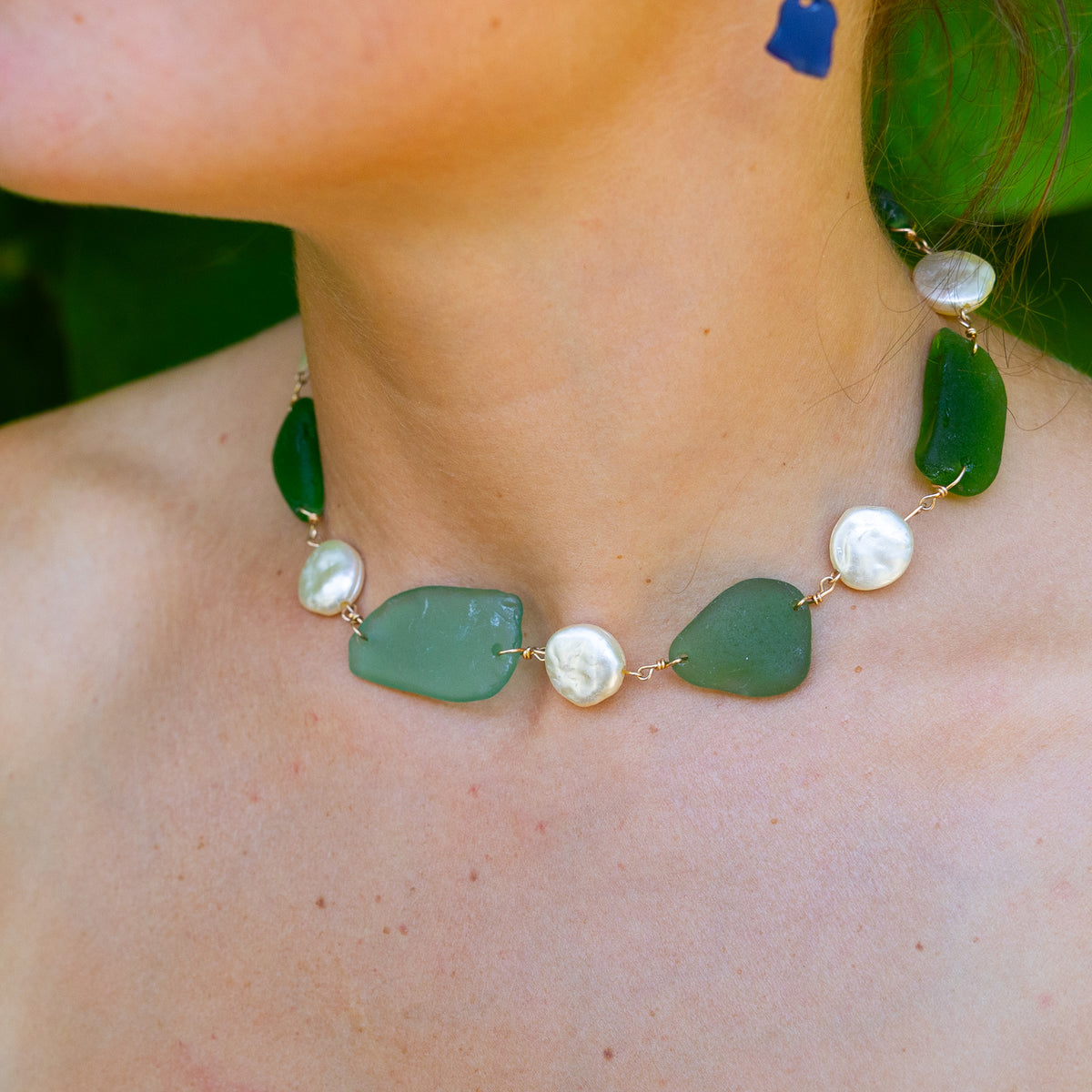 Gold Filled Seafoam Pearl Sea Glass Necklace (Multiple to choose from)