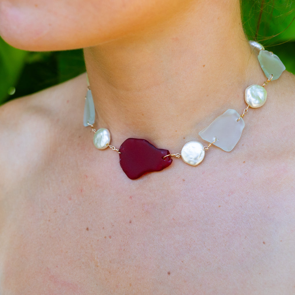 Gold Filled Red Sea Glass Necklace