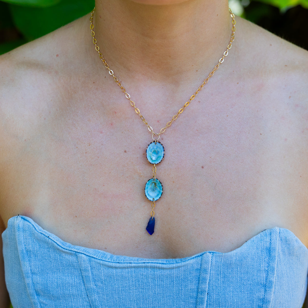 Gold Filled Tide Sea Glass Necklace (Multiple colors to choose from)