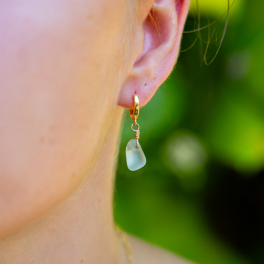 Gold Filled Sea Glass Hoop Earrings