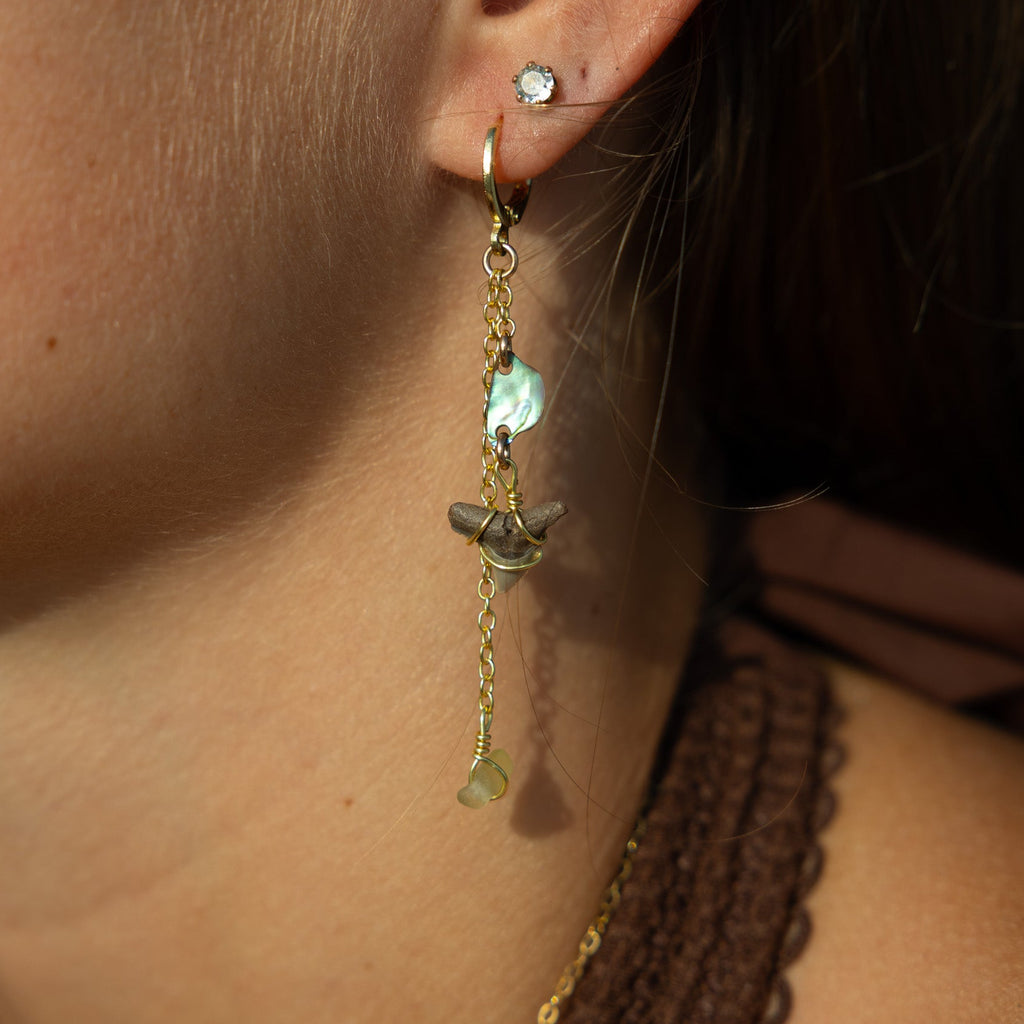 Ocean Tide Shark Tooth Sea Glass Earrings