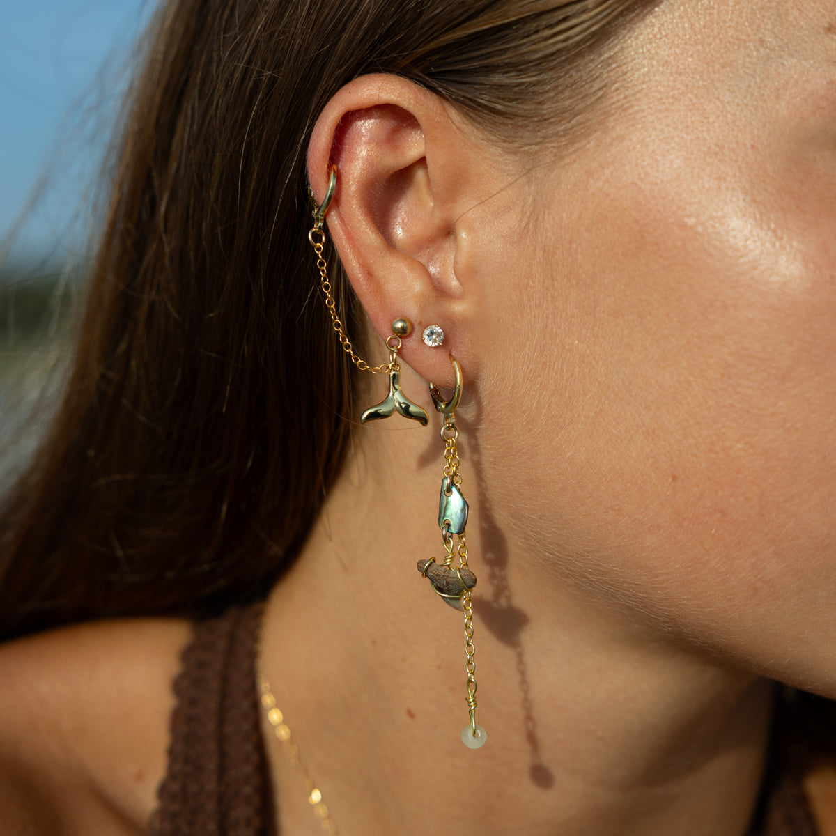 Ocean Tide Shark Tooth Sea Glass Earrings