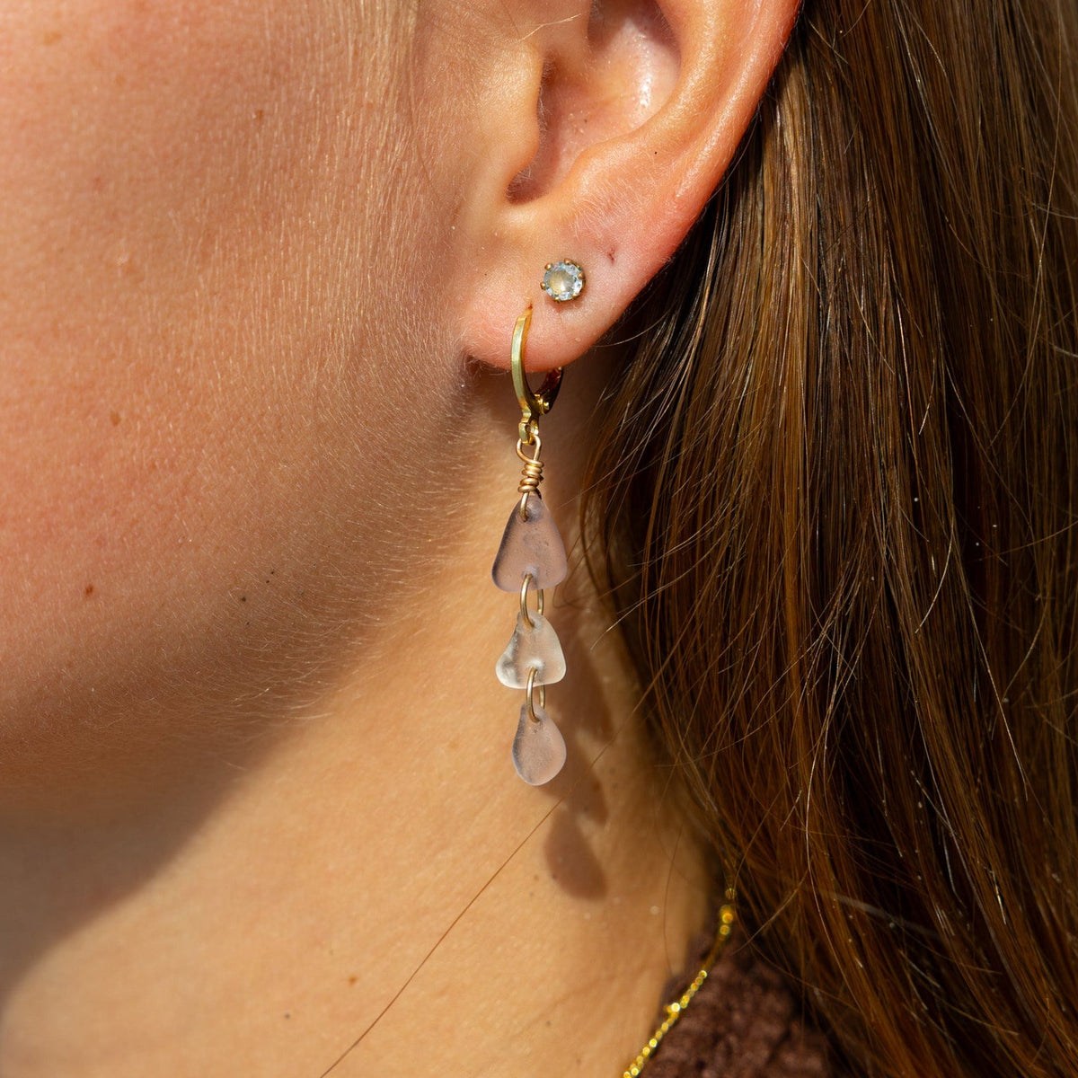 Gold Filled Pink Sea Glass Earrings