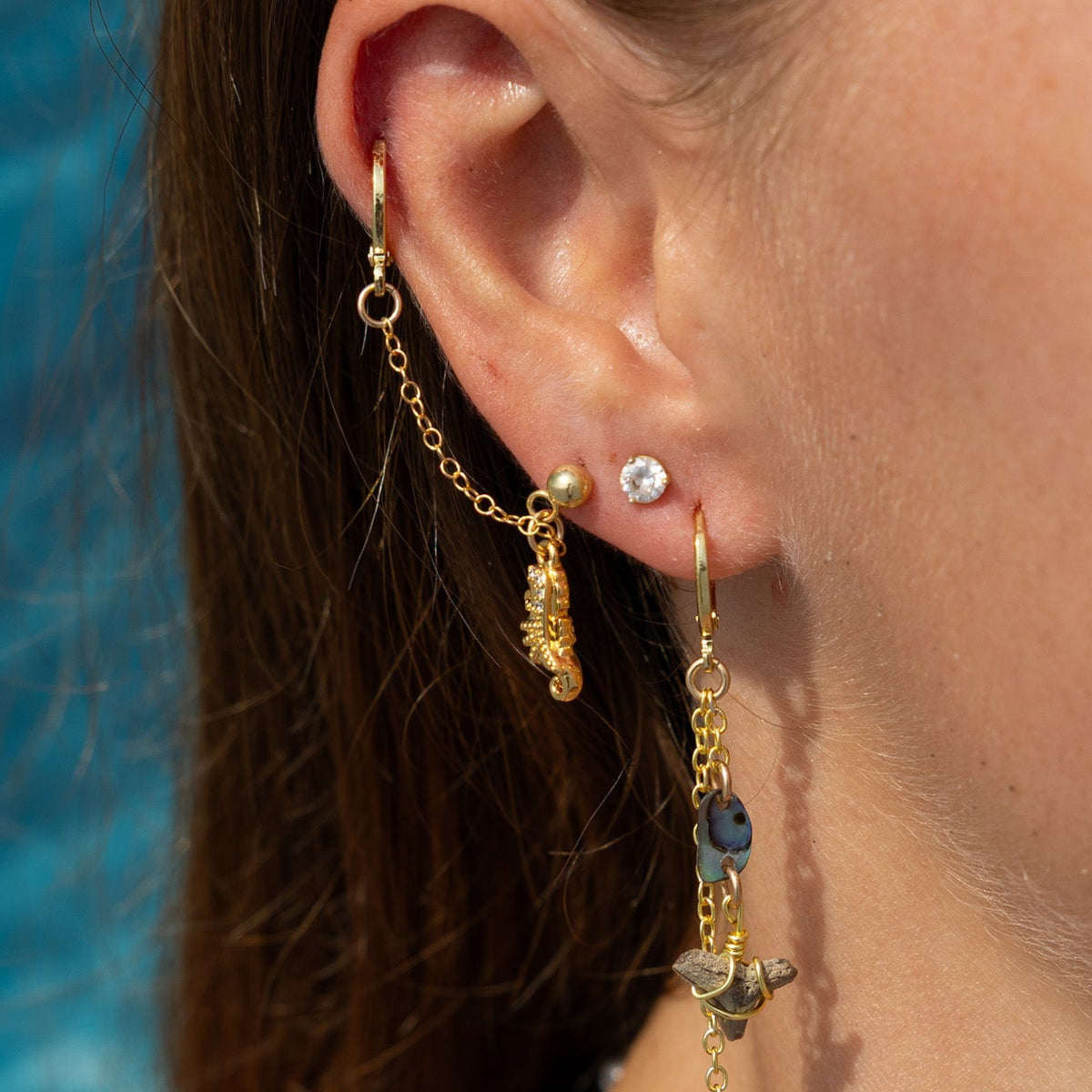 Seahorse & Whale Tail Cartilage Earring Pair