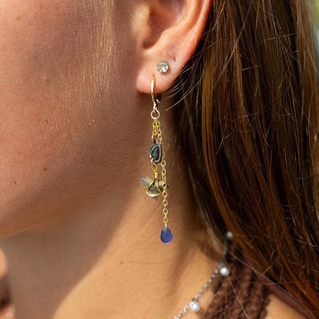 Ocean Tide Shark Tooth Sea Glass Earrings