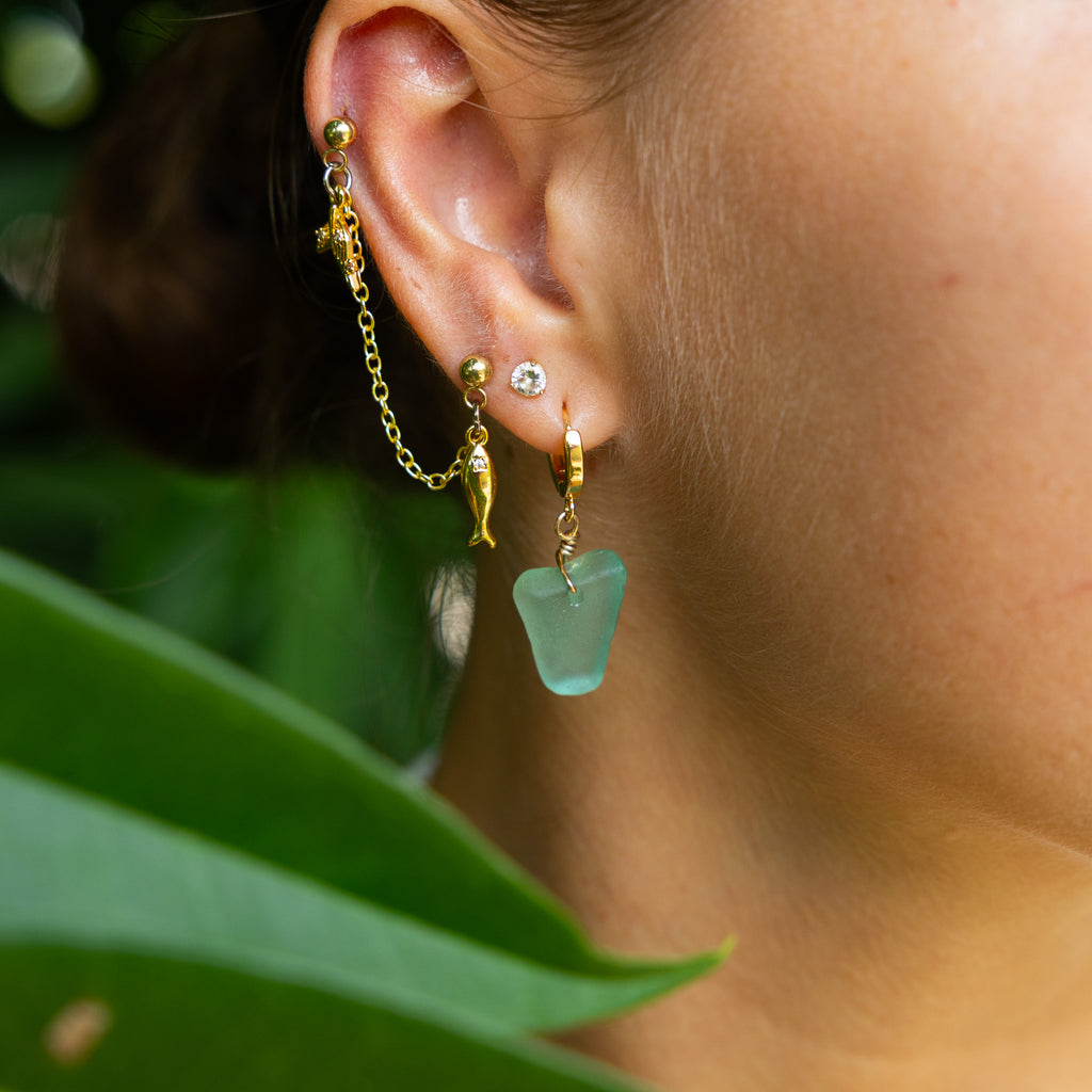 Gold Filled Aqua Sea Glass Earrings