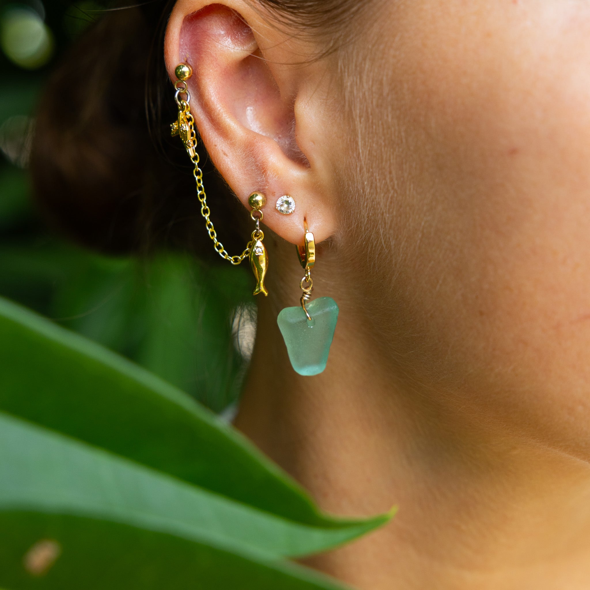 Gold Filled Aqua Sea Glass Earrings