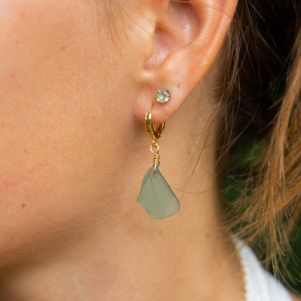 Gold Filled Aqua Sea Glass Earrings