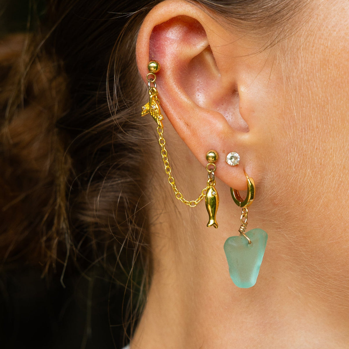 Whale Tail & Fish Cartilage Earring