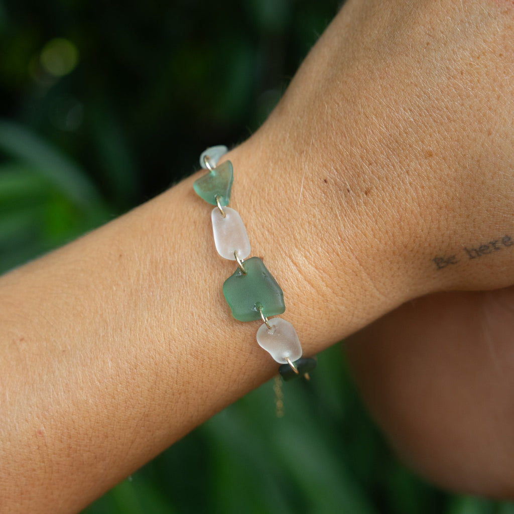 Gold Filled Emerald Sea Glass Bracelet