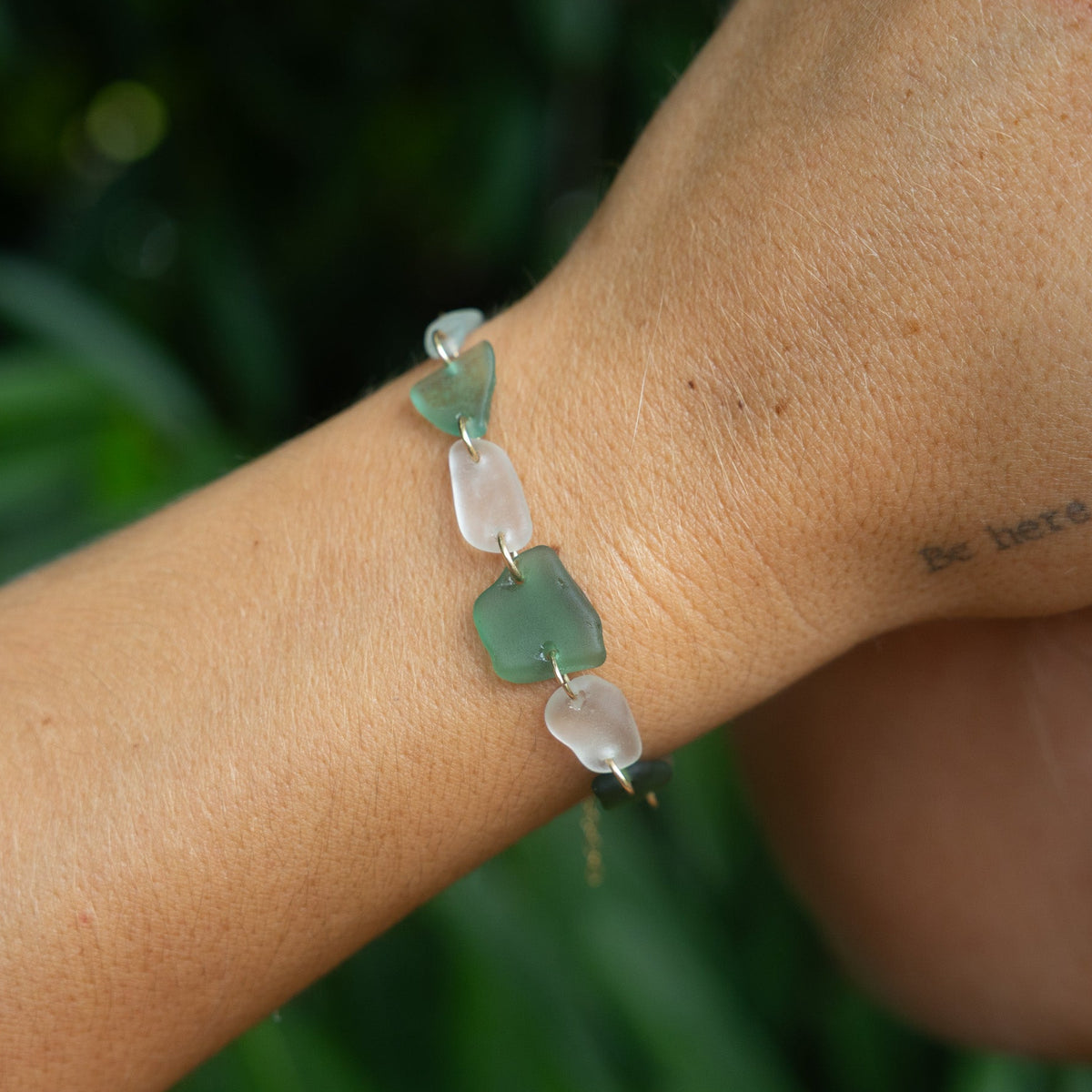 Gold Filled Emerald Sea Glass Bracelet
