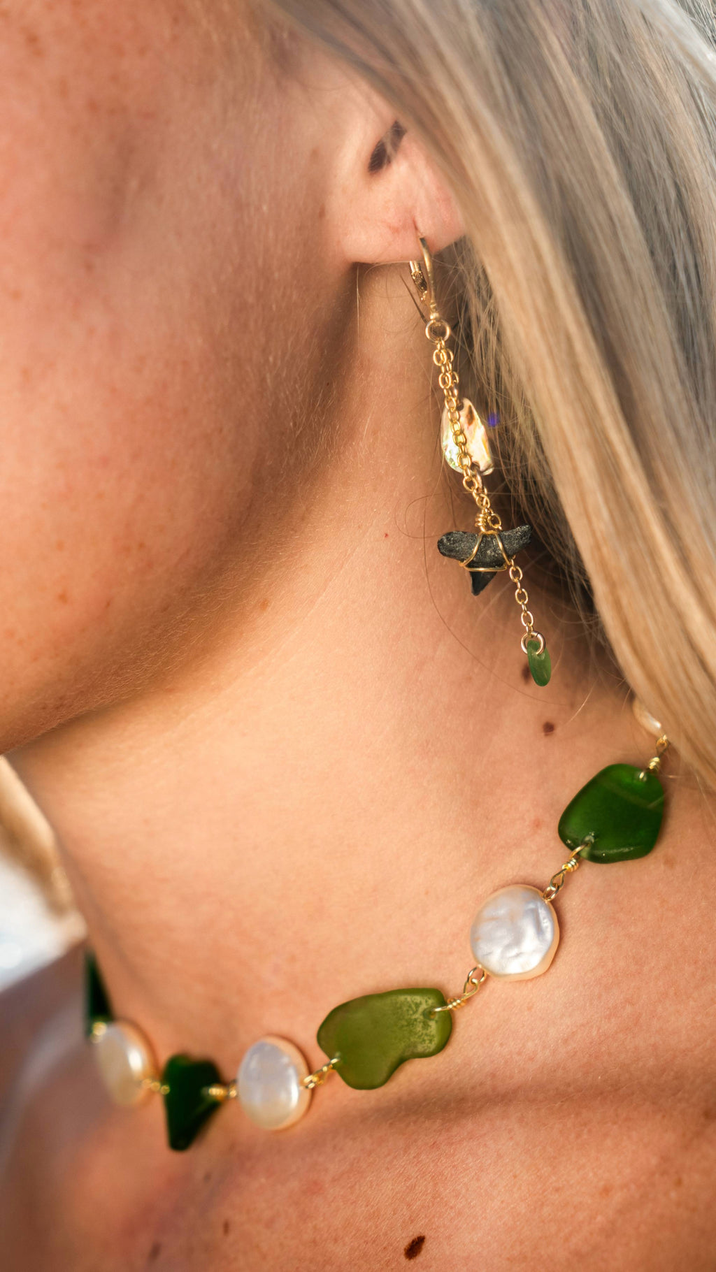 Mermaid Shark Tooth Earrings - Seafoam Tide