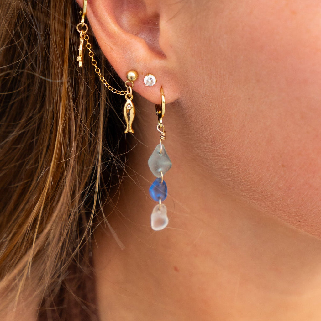 Gold Filled Blue Sea Glass Earrings