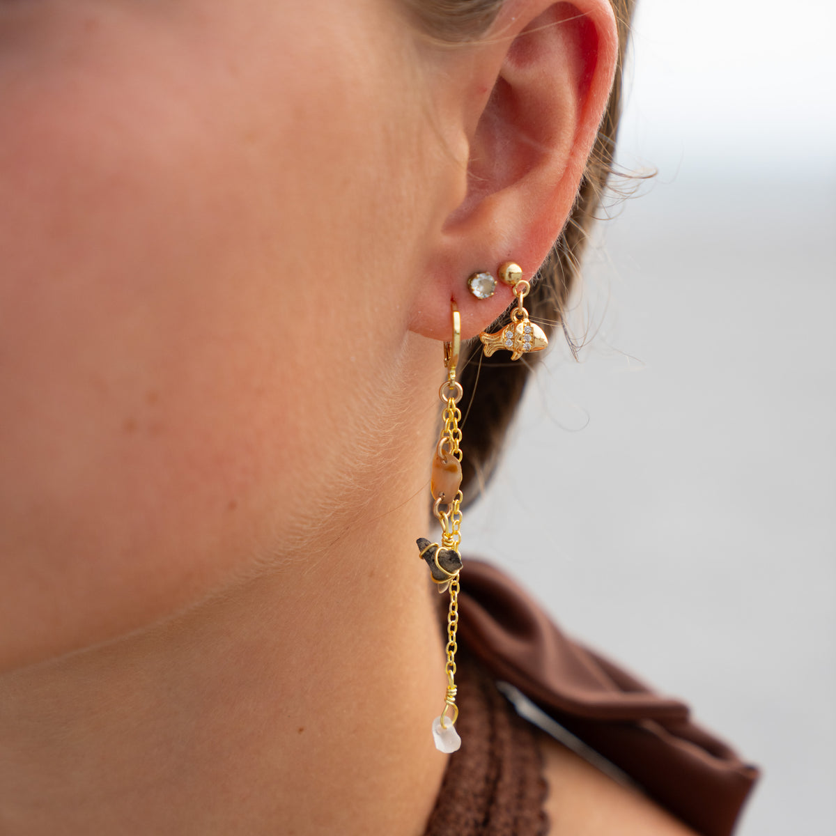 Ocean Tide Shark Tooth Sea Glass Earrings