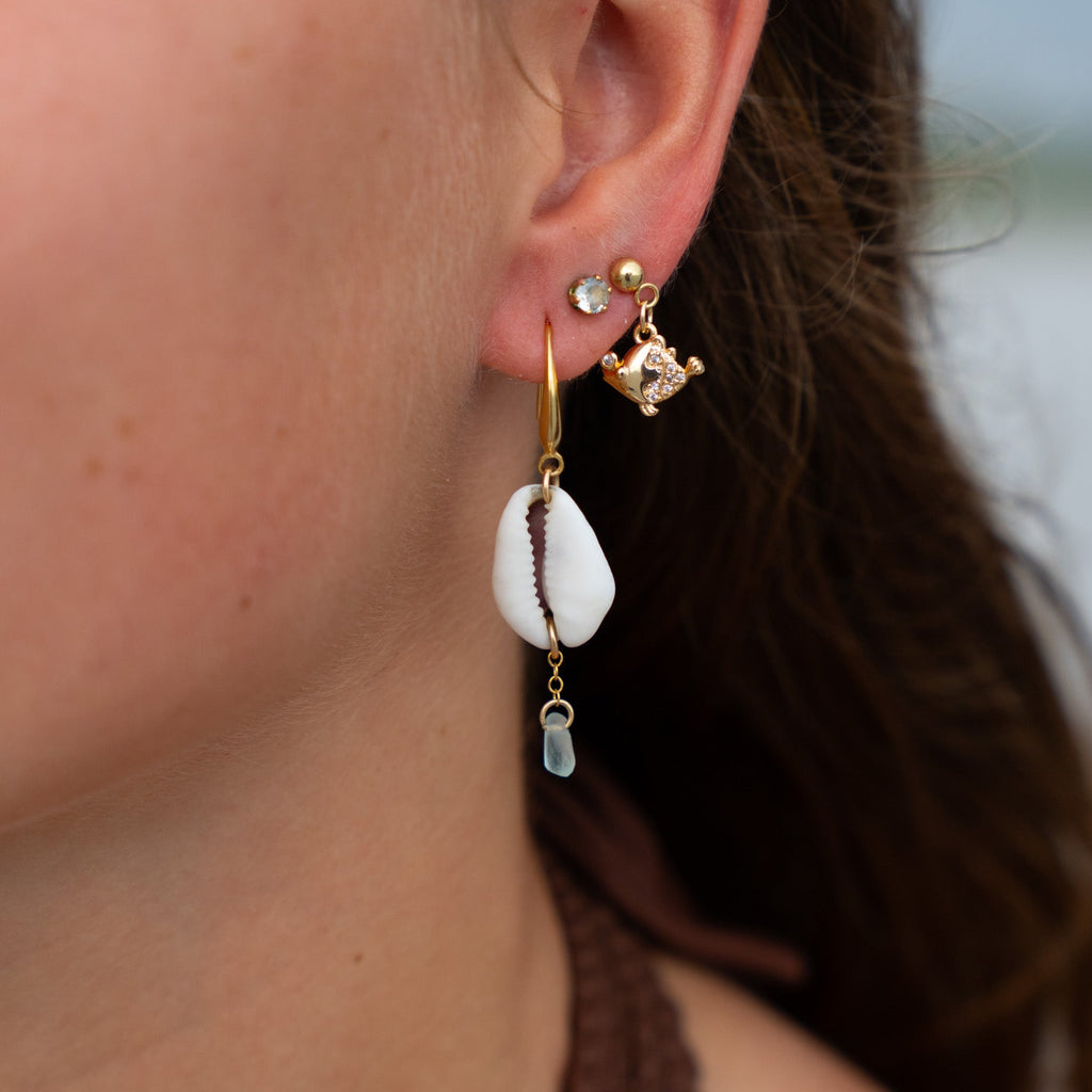 Ocean Breeze Sea Glass Cowrie Earrings (Multiple colors to choose from)