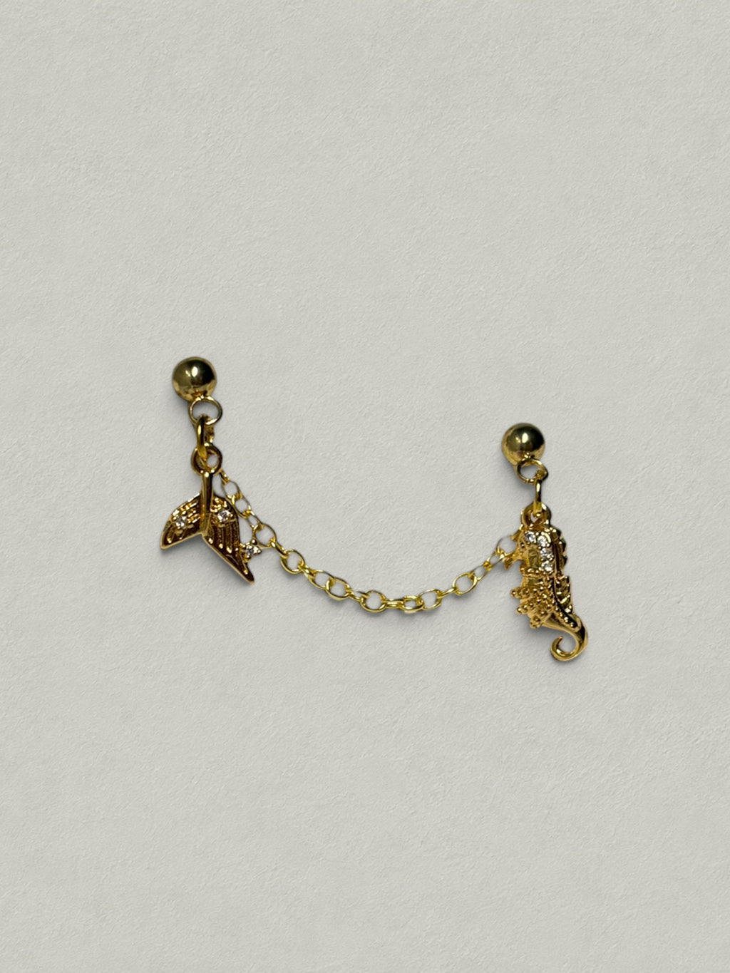 Seahorse & Whale Tail Cartilage Earring Pair