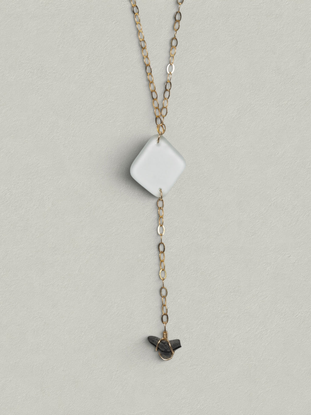 Sea Glass Shark Tooth Drop Necklace