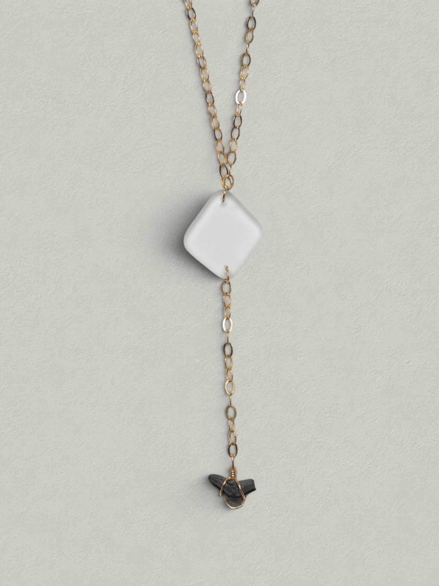 Sea Glass Shark Tooth Drop Necklace