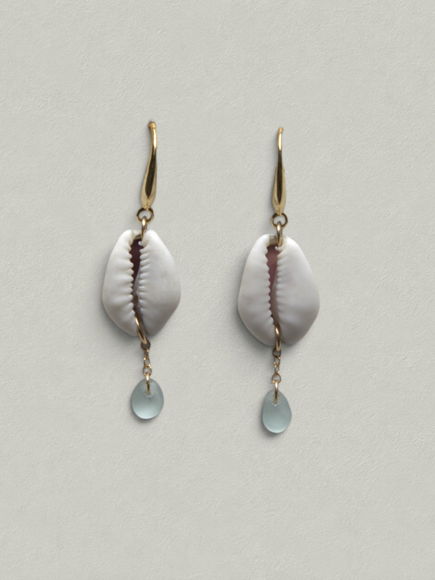 Ocean Breeze Sea Glass Cowrie Earrings